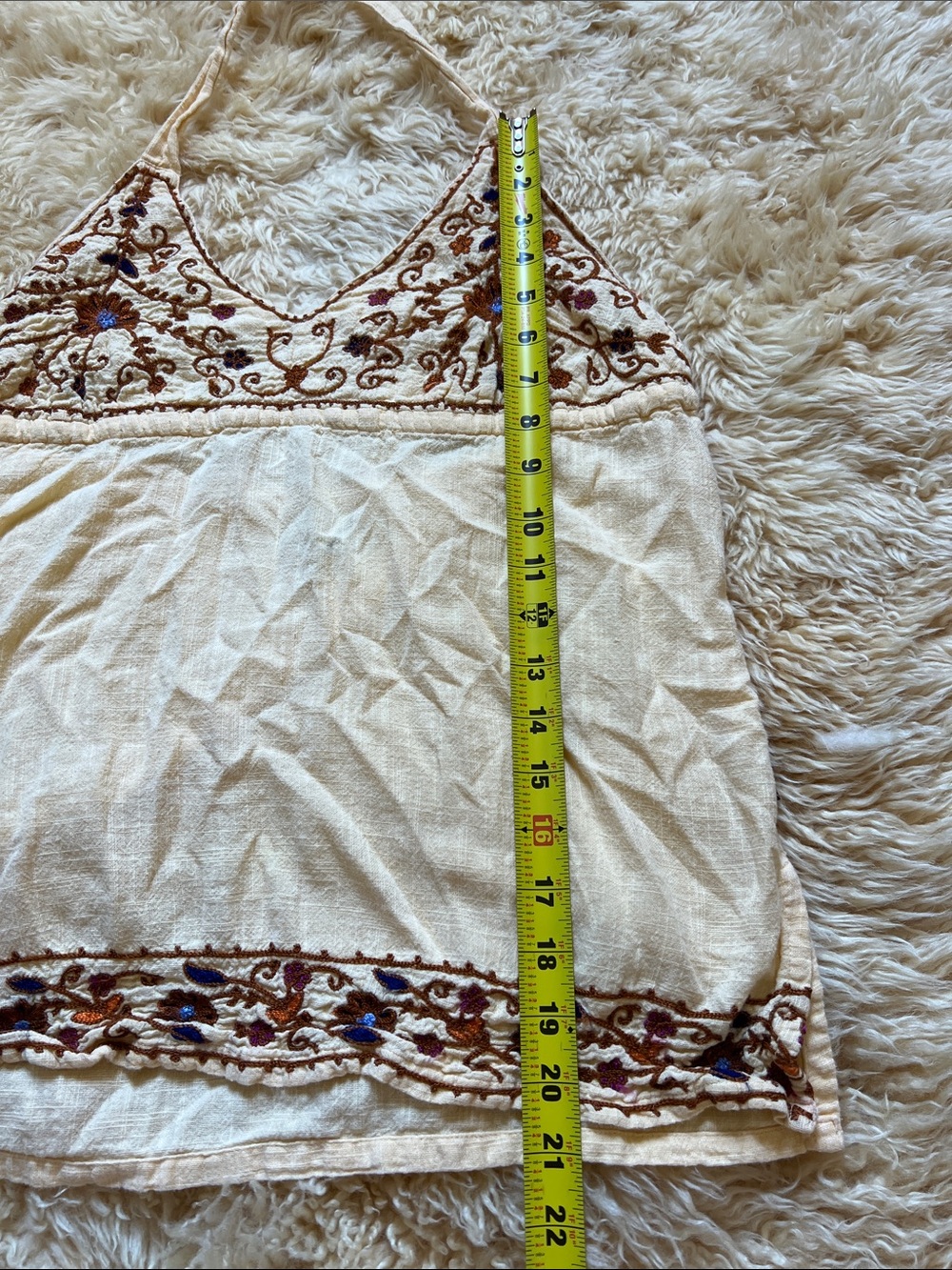 Y2K Vintage Prana Embroidered Halter Neck Boho Cotton Top - Picture 7 of 8